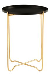 Orsina Round Black Metal Side Table, Sleek Raised Rim Top with Gold Frame, Contemporary Intersecting Base Table