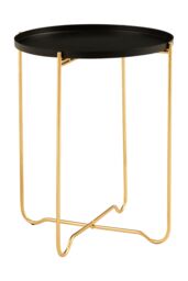 Orsina Round Black Metal Side Table, Sleek Raised Rim Top with Gold Frame, Contemporary Intersecting Base Table - thumbnail 2