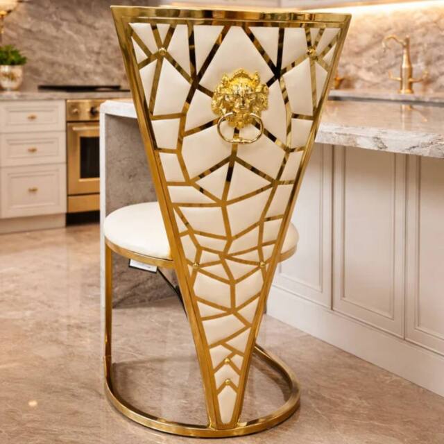 Stratus Interiors Dragon Dining Chairs Gold Geometric Accents With Lion Knocker Cream Pair of 2 - image 1