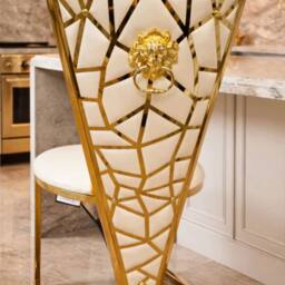 Stratus Interiors Dragon Dining Chairs Gold Geometric Accents With Lion Knocker Cream Pair of 2 - thumbnail 2