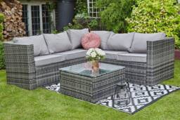 Furniture Maxi Vancouver 5 Seater Rattan Corner Sofa Patio Set in Grey
