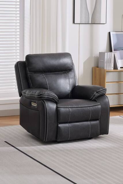 More4Homes Vinson Electric Recliner Air Leather USB-C Charging Recliner Chair in Charcoal - Size: Armchair