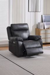 More4Homes Vinson Electric Recliner Air Leather USB-C Charging Recliner Chair in Charcoal - Size: Armchair - thumbnail 2