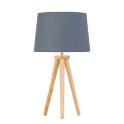 First Choice Lighting Voyage - Light Oak Table Lamp or Bedside Light with Grey & Gold Shade in Brown - thumbnail 1