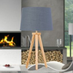 First Choice Lighting Voyage - Light Oak Table Lamp or Bedside Light with Grey & Gold Shade in Brown - thumbnail 4