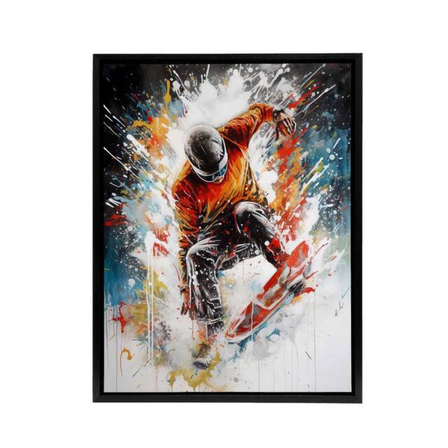 "Artery8 Extreme Sports Snowboarding Paint Splat Framed Canvas Wall Art Print - Size: W12"" x H16""" - image 1