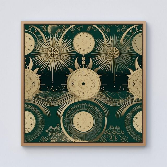 Warren Reed - Designer Green Moon & Sun Abstract Pattern Framed Canvas in Light Brown - Size: w40 inch x h40 inch - image 1