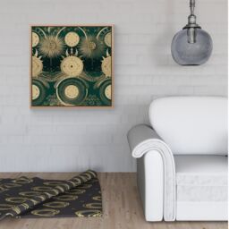 Warren Reed - Designer Green Moon & Sun Abstract Pattern Framed Canvas in Light Brown - Size: w40 inch x h40 inch - thumbnail 2