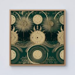 Warren Reed - Designer Green Moon & Sun Abstract Pattern Framed Canvas in Light Brown - Size: w40 inch x h40 inch - thumbnail 1
