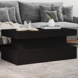 Berkfield Home Coffee Table with LED Lights Black 90x50x40 cm - Size: 90 x 50 x 40 cm - thumbnail 2