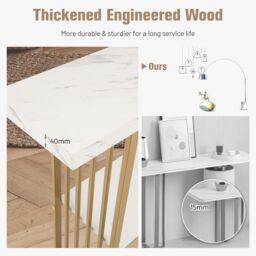 Costway 2-tier Console Table White Faux Marble Sofa Table Modern Entryway Hallway Narrow Table - thumbnail 3