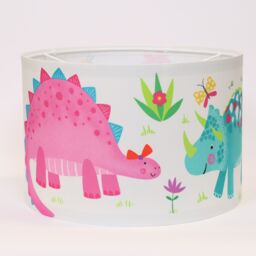 Happy Linen Company Daisy Dino Dinosaur Pendant Drum Fabric Lampshade in Pink - Size: 30 cm diameter x 20 cm high - thumbnail 1