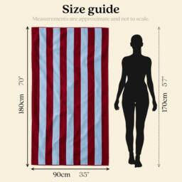 Misona Extra Large Striped Beach Towel - 100% Cotton in Burgundy - thumbnail 4