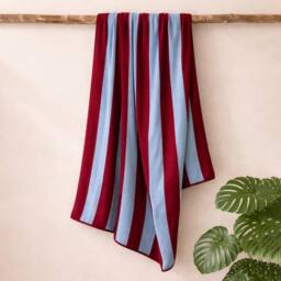 Misona Extra Large Striped Beach Towel - 100% Cotton in Burgundy - thumbnail 2