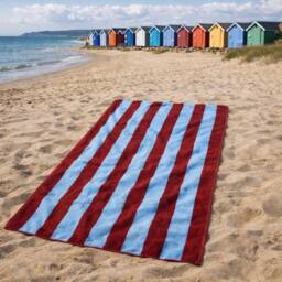 Misona Extra Large Striped Beach Towel - 100% Cotton in Burgundy - thumbnail 8