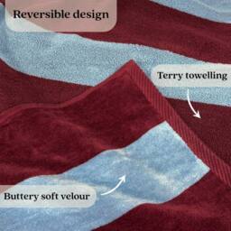 Misona Extra Large Striped Beach Towel - 100% Cotton in Burgundy - thumbnail 5