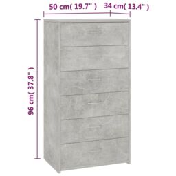 Berkfield Home Sideboard with 6 Drawers Concrete Grey 50x34x96 cm Engineered Wood - Size: 50 x 34 x 96 cm - thumbnail 6