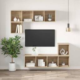 Berkfield Home Practical Wall-mounted TV Cabinet Sonoma Oak 37x37x142.5 cm Engin in Light Tan - thumbnail 5