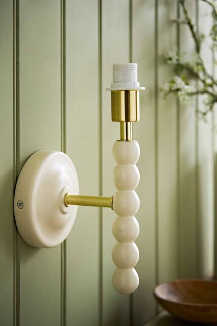 ValueLights Bobbins Wooden Bobble Wall Light Lamp Base in Cream - image 1