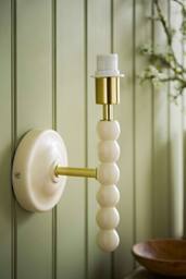 ValueLights Bobbins Wooden Bobble Wall Light Lamp Base in Cream