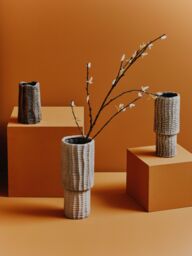 Orsina Textured Medium Vase, Contemporary Design Flower Vase, Tiered Design Modern Vase for a Variety of Decors in Black - thumbnail 4