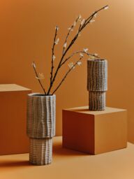 Orsina Textured Medium Vase, Contemporary Design Flower Vase, Tiered Design Modern Vase for a Variety of Decors in Black - thumbnail 5