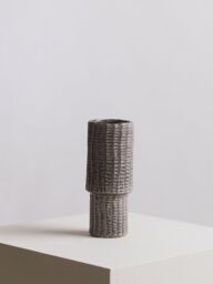 Orsina Textured Medium Vase, Contemporary Design Flower Vase, Tiered Design Modern Vase for a Variety of Decors in Black - thumbnail 3