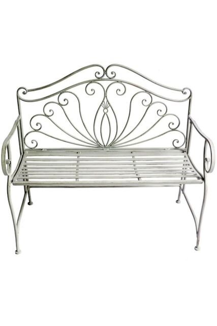 Glamhaus Metal Garden Bench Patio Furniture Seat Foldable Antique Grey - image 1