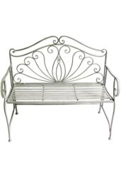 Glamhaus Metal Garden Bench Patio Furniture Seat Foldable Antique Grey - thumbnail 1