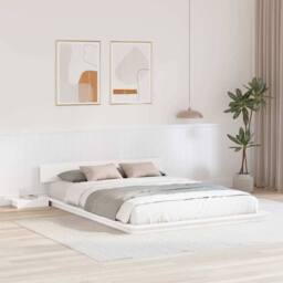 Berkfield Home White Floor Bed Frame with Bedside Tables White 140x200cm Solid Wood - Size: 140x200 cm - thumbnail 2