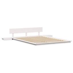 Berkfield Home White Floor Bed Frame with Bedside Tables White 140x200cm Solid Wood - Size: 140x200 cm - thumbnail 3