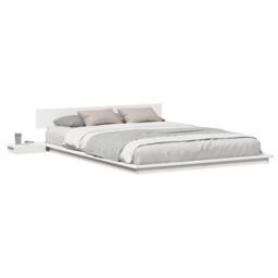Berkfield Home White Floor Bed Frame with Bedside Tables White 140x200cm Solid Wood - Size: 140x200 cm - thumbnail 1