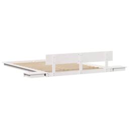 Berkfield Home White Floor Bed Frame with Bedside Tables White 140x200cm Solid Wood - Size: 140x200 cm - thumbnail 7