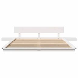 Berkfield Home White Floor Bed Frame with Bedside Tables White 140x200cm Solid Wood - Size: 140x200 cm - thumbnail 5