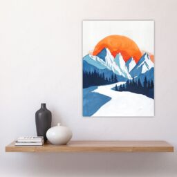 "Artery8 Winter Sunrise Patagonia Andes Mountain Painting Wall Art Print in Blue - Size: W24"" x H32""" - thumbnail 4