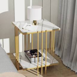 KORVIXA Modern Marble Coffee Table Side End Table in White - Size: 100 cm x 100 cm - thumbnail 3