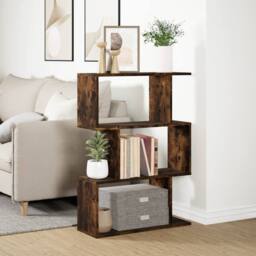Berkfield Home Room Divider Bookcase 3-Tier Smoked Oak 70x24x97 cm Engineered Wood in Brown - Size: 70 x 24 x 97 cm - thumbnail 4