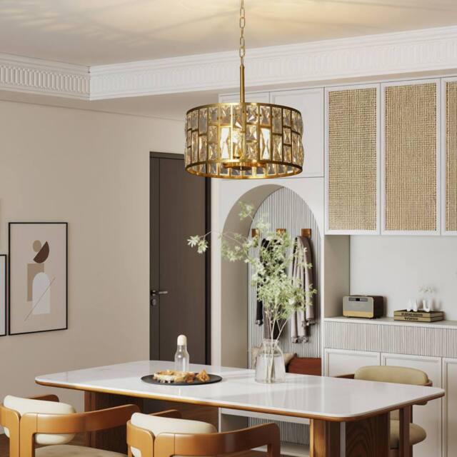 HOMCOM Modern Flush Mount Ceiling Light, Crystal Chandelier for Living Room in Gold - image 1