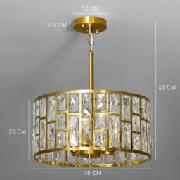 HOMCOM Modern Flush Mount Ceiling Light, Crystal Chandelier for Living Room in Gold - thumbnail 3
