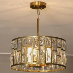 HOMCOM Modern Flush Mount Ceiling Light, Crystal Chandelier for Living Room in Gold - thumbnail 2