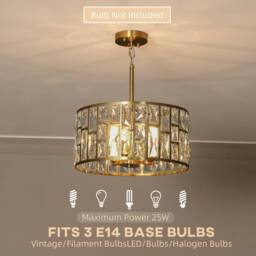 HOMCOM Modern Flush Mount Ceiling Light, Crystal Chandelier for Living Room in Gold - thumbnail 6