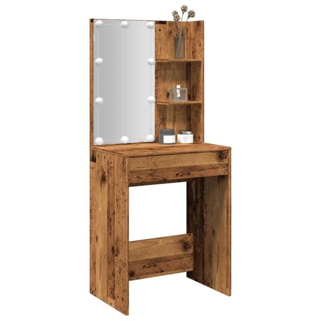 Berkfield Home Dressing Table with LED Old Wood 60x40x140 cm in Brown - Size: 60 x 40 x 140 cm - image 1