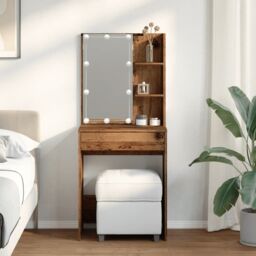 Berkfield Home Dressing Table with LED Old Wood 60x40x140 cm in Brown - Size: 60 x 40 x 140 cm - thumbnail 3