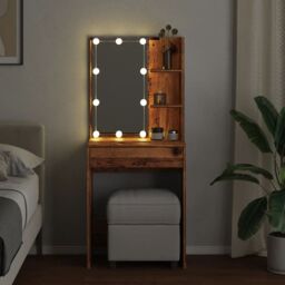 Berkfield Home Dressing Table with LED Old Wood 60x40x140 cm in Brown - Size: 60 x 40 x 140 cm - thumbnail 4