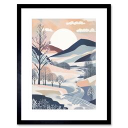 "Artery8 Wall Art Print Countryside Path in Boho Hill Winter Landscape Artwork Framed 9X7 Inch in Black - Size: W7"" x H9""" - thumbnail 1