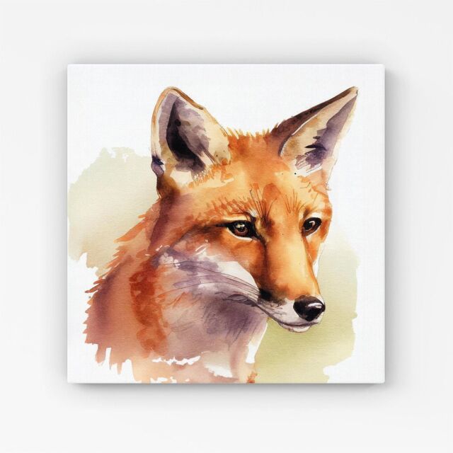 Warren Reed - Designer Fox Watercolour Canvas in Brown - Size: w40 inch x h40 inch - image 1