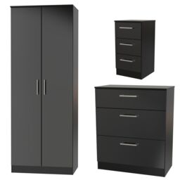 Swift Devon 3 Piece Bedroom Set (Wardrobe, Chest & Bedside) in Black Matt - Ready Assembled