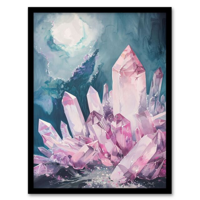 "Artery8 Rose Quartz Crystal Pink Mystical Landscape Framed Art Print - Size: W12"" x H16""" - image 1