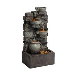 Teamson Home 72.3 cm Outdoor 4-Tier Stacked Stone Cascading Water Fountain with LED Lights in Grey - thumbnail 6