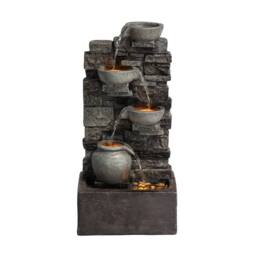 Teamson Home 72.3 cm Outdoor 4-Tier Stacked Stone Cascading Water Fountain with LED Lights in Grey